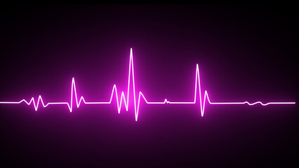 purple glowing neon heartbeat, pulse line. Pulse medical concept background