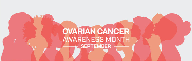 Ovarian Cancer Awareness Month banner design with silhouette of women. Vector illustration