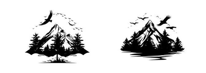 mountain silhouette icon vector set for logo