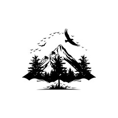 Silhouette of mountains. Black and white image of the contour of the hills. Vector image of stones, terrain, relief, rocks. Design element.