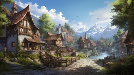 Fantasy RPG Village Game Artwork