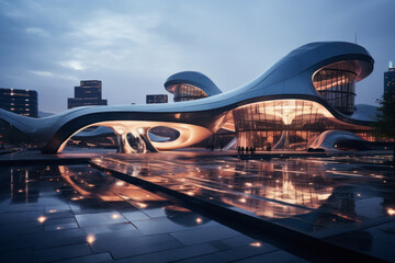 Fototapeta premium empty floor with futuristic building