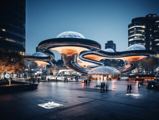 empty floor with futuristic building