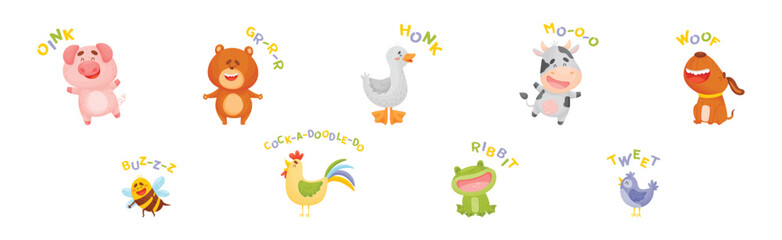 Funny Animals Talking Making Noise and Sound Vector Set