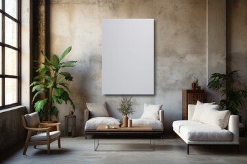 Loft Industrial Style Living Room Interior With Poster Mockup Created with Generative AI