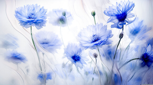 Fleurs bleues, peinture artistique - G&eacute;n&eacute;rative IA