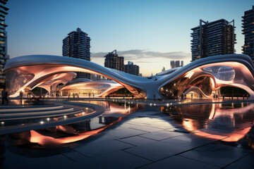 Fototapeta premium empty floor with futuristic building