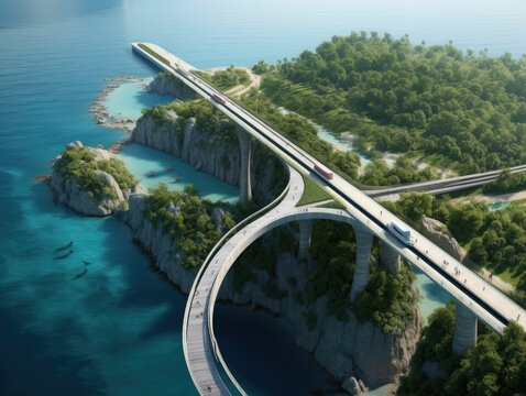 Aerial zoom to the Blue Water Bridge