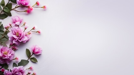 Naklejka na ściany i meble Arrière plan floral, fond blanc et fleurs roses, pour carte, invitation - Générative ia