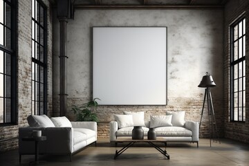 Loft Industrial Style Living Room Interior With Poster Mockup Created with Generative AI