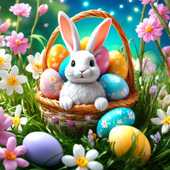 Free AI Generative Basket with rabbit & eggs Image