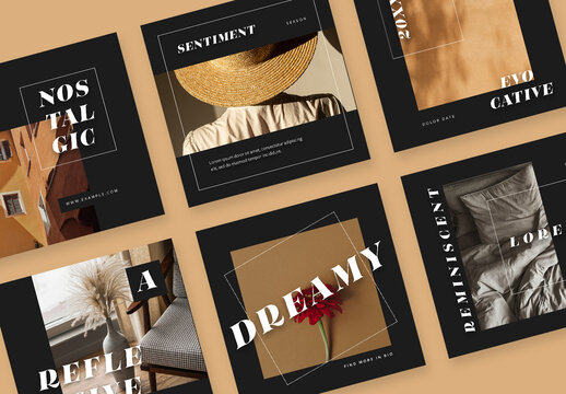 Bold Style Social Media Layouts With Dark Accent And White Typography