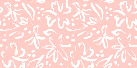 Fototapeta premium Abstract hand drawn flower art seamless pattern illustration. Acrylic paint nature floral background in vintage art style. Spring season painting print.