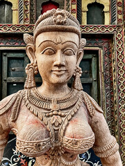 Hindu Goddess Carved From Wood