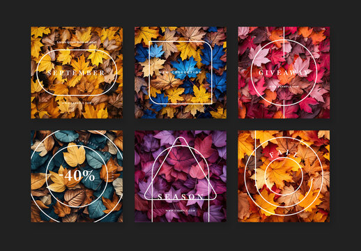Set Of Autumn Social Media Posts With Generative Ai and Geometrical Shapes