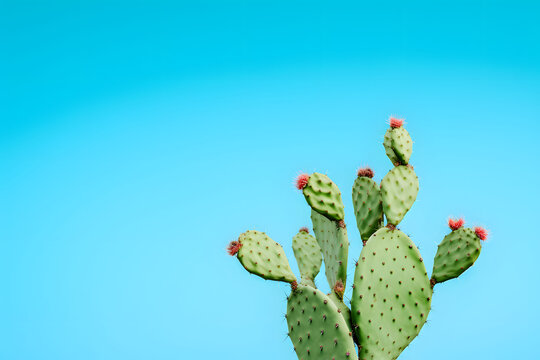 Opuntia cactus on blue background