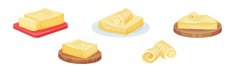 Butter as Dairy Product Made of Milk or Cream Vector Set