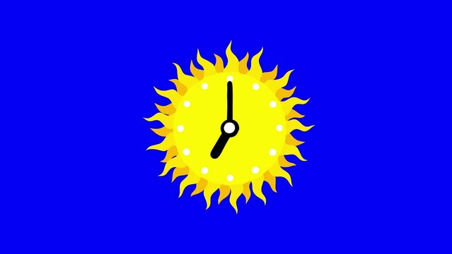 Cartoon counter clock 12 hours on sun with bluebox keyable. Multi color simple crazy doodle very useful animation for illustrating time of any process. Seamless loop, greenbox.
