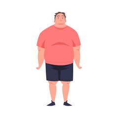 Full Man Character with Plump Body Standing and Smiling Vector Illustration