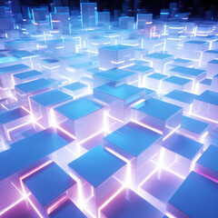 Fototapeta premium Abstract square background, neon white cubes. Background for the site. AI generative.