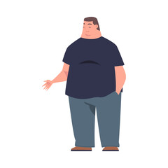 Fototapeta na wymiar Full Man Character with Plump Body Standing and Smiling Vector Illustration