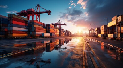 container terminal in the port early in the morning..