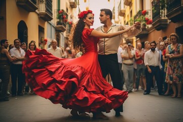 Couple Dancing Traditional Spanish Flamenco Dance Generative AI