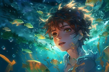 Aquatic Radiance: awesome Anime Boy's Underwater Powers