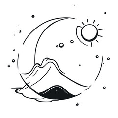 shapes and circles sky and cosmo vector illustration doodle line art