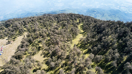The beautiful Landscape view from Lawu Mountain at sunrise located in Magetan. One of the most beautiful mountains in Java with an altitude of 3265m above sea level. 