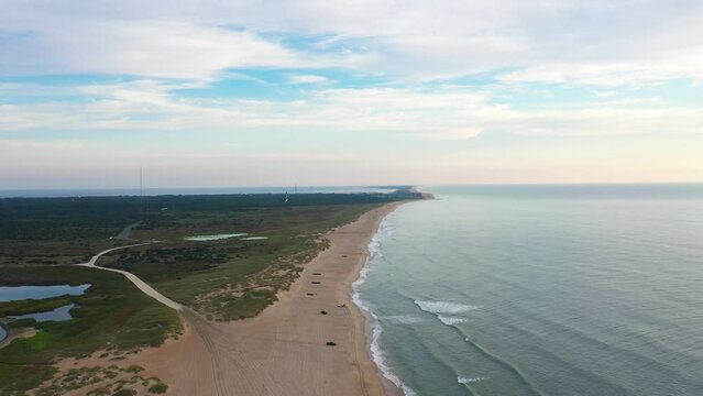 Aerial View of Cape Hatteras National Seashore Seen From Cape Point Toward Buxton North Carolina