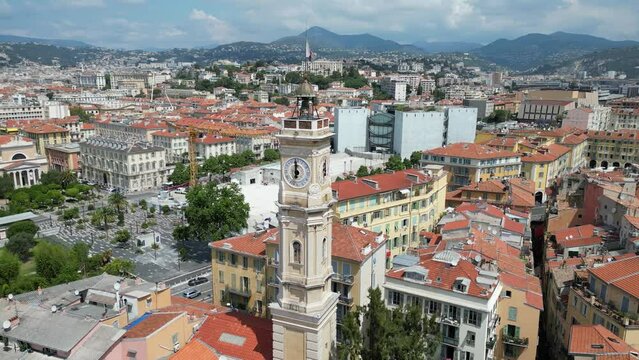 Nice C&ocirc;te d'Azur (French Riviera) City Skyline of Nice Drone View. Made in July 2023 in 4K.