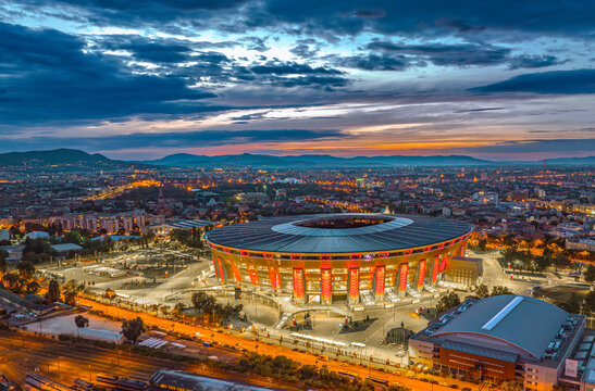 Hungary, Budapest. Puskas Arena at sunset. Amazing Cityscape