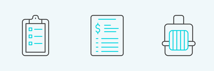 Set line Pet carry case, Grooming salon price list and icon. Vector