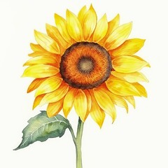 Watercolor illustration of a vibrant sunflower drawing against a clean white background
