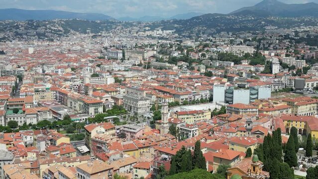 Nice C&ocirc;te d'Azur (French Riviera) City Skyline of Nice Drone View. Made in July 2023 in 4K.
