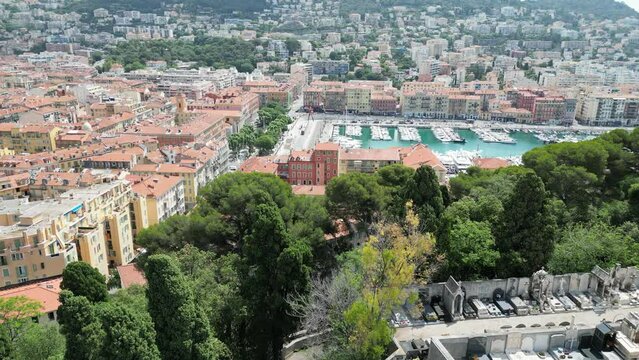 Nice C&ocirc;te d'Azur (French Riviera) City Skyline of Nice Drone View. Made in July 2023 in 4K.