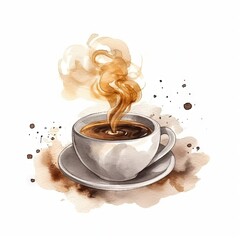 Watercolor illustration of a cup of coffee with a saucer