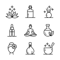 Ayurveda line icons set. Outline pictogram vector illustration ayurvedic collection with symbols of healthy alternative medicine.