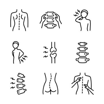 Chiropractor line icon set, chiropractic collection, vector graphics, logo illustrations, physical therapy vector icons, chiropractor outline signs