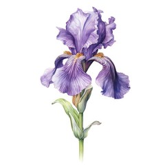 Watercolor illustration of a vibrant purple flower painted on a clean white canvas