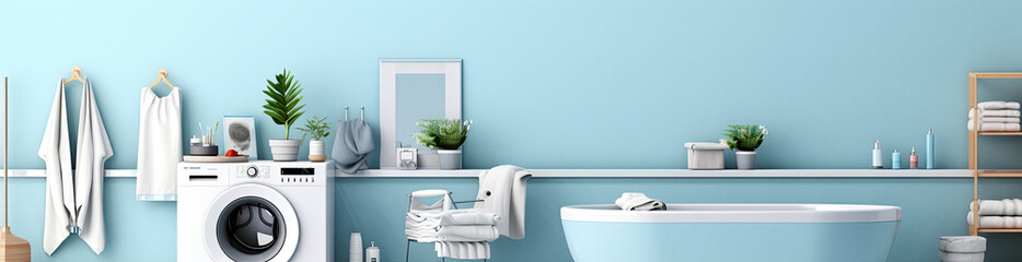Bathroom appliances on soft blue background