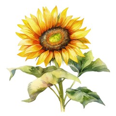 Naklejka premium Watercolor illustration of a vibrant sunflower painting on a clean white canvas