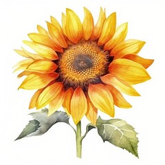 Watercolor illustration of a vibrant sunflower watercolor painting on a clean white canvas
