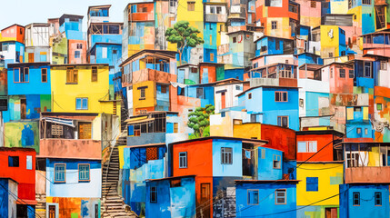 Fototapeta na wymiar old favelas, colorful houses of poor people in South America, made with Generative AI