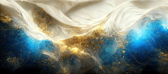 Blue and gold marble background. AI	