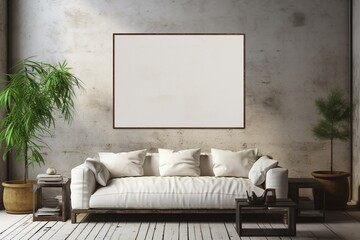 Loft Industrial Style Living Room Interior With Poster Mockup Created with Generative AI