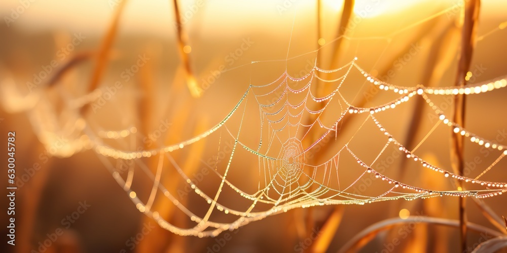 Canvas Prints ai generated. ai generative. sunshine spoderweb spider web at field meadow hay grass. nature outdoor