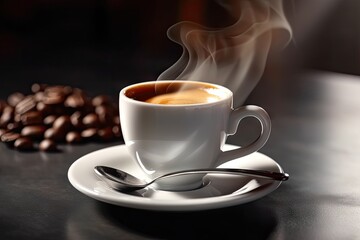 Fototapeta premium A steaming cup of freshly brewed coffee