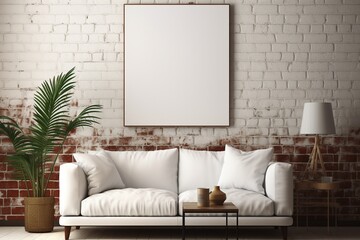 Loft Industrial Style Living Room Interior With Poster Mockup Created with Generative AI